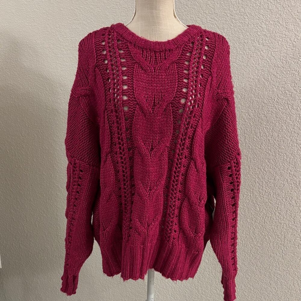Arizona Jean Co. Deep Pink Cable Knit Sweater Fisherman Chucky Knit NWT Jrs. XL